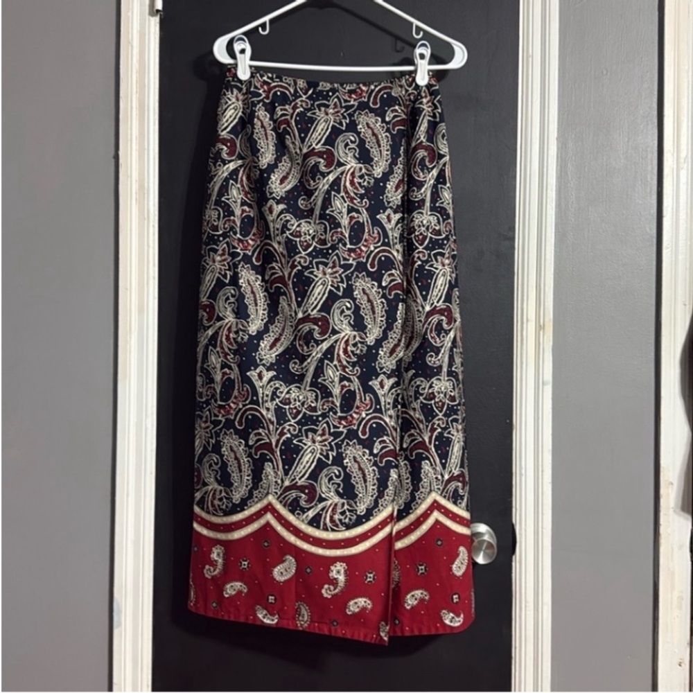 Bechamel Vintage Midi Print Wrap Skirt Size: 8 Length: 35”